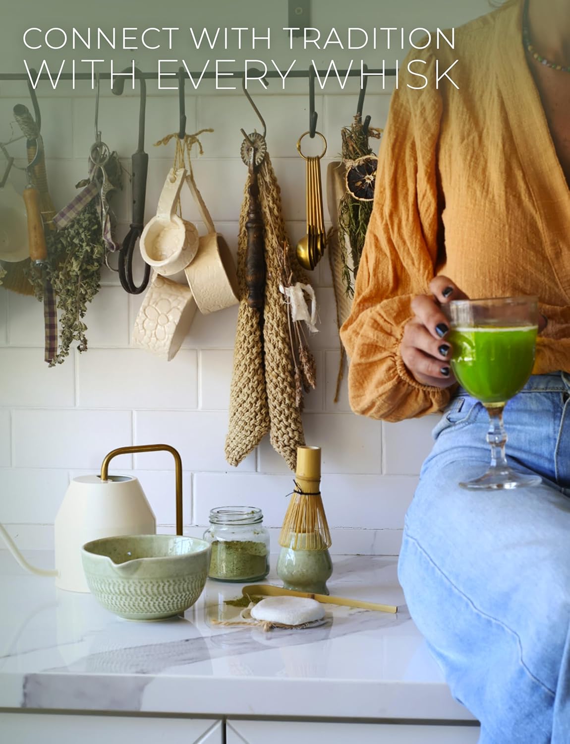 Matcha Set Ceramic kit With Bamboo Whisk Scoop Bowl And Holder For Authentic Japanese Tea Ceremony Smooth Pour Easy Clean Experience Gift For Matcha Lovers (Green)