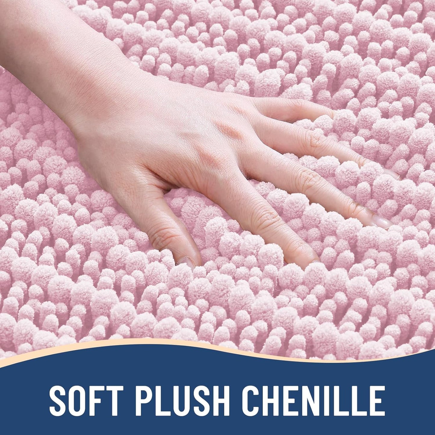 Arotive Luxury Chenille Bathroom Rug Mat, Extra Soft Thick Absorbent Shaggy Bath Rugs, Non-Slip Machine Wash Dry, Plush Bath Mats for Bathroom, Shower and Tub, 54x24, Pink