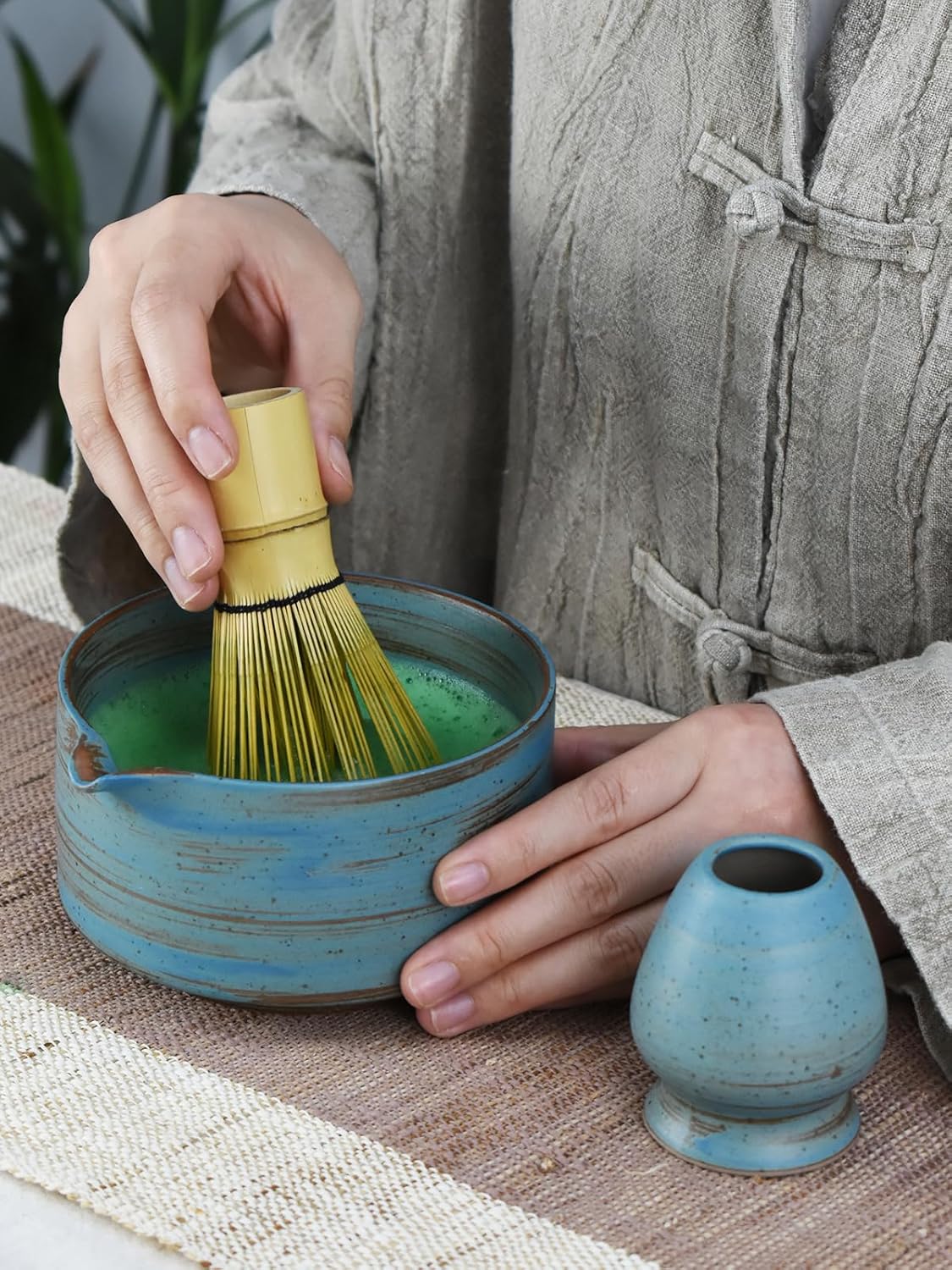 Artcome Japanese Matcha Bowl Set with Pouring Spout, Ceramic Matcha Whisk Holder, Bamboo Tea Scoop, Matcha Whisk, and Tea Manual - Traditional Chawan Set for Matcha Lovers