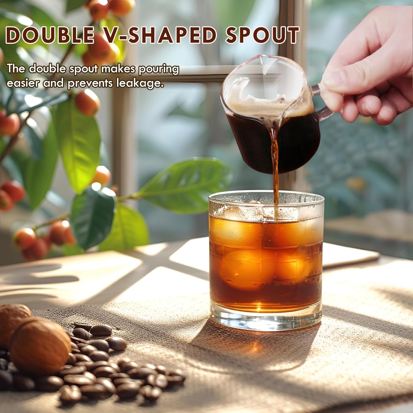 Espresso Cups 4-Piece set, 4 OZ Double Spout Cup with Handle, Espresso Shot Glass with V-Shaped Spout for Espresso Machine, Milk Cup (Espresso cups)