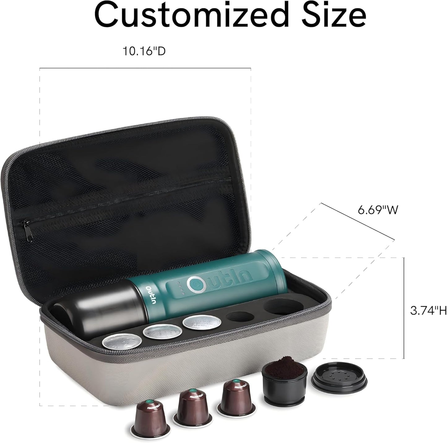 OutIn Nano Portable Electric Espresso Machine Carrying Bag, Waterproof Sturdy EVA Electronic Coffee Maker Storage Case Hand Hold Belt, Travelling, Office, Camping