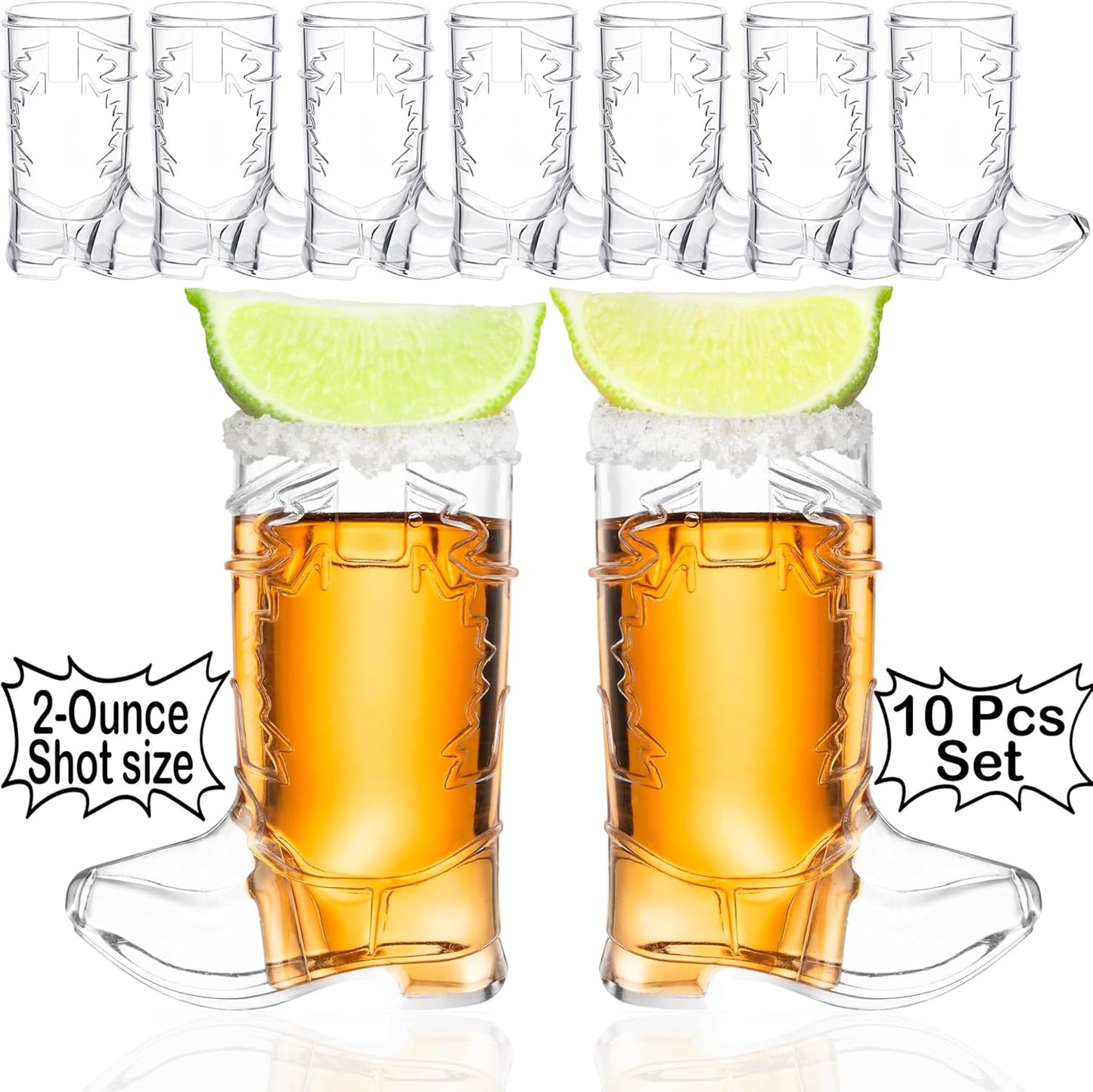 2 Ounce Cowboy Boot Shot Glasses | 10pcs Pack Double Ounce Plastic Shot Glass | Western Boot Shot Glasses for Parties | Bachelor Bachelorette Cowboy Parties | 4th of July Shot Glasses