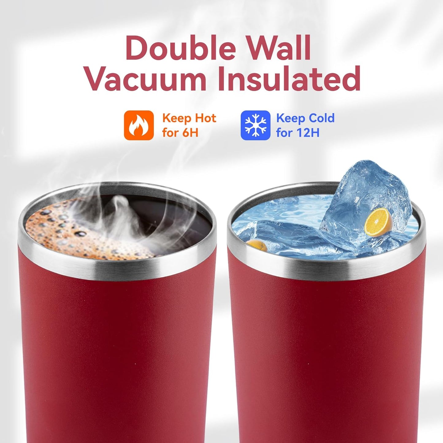 HASLE OUTFITTERS 12 oz Skinny Tumbler, Stainless Steel Insulated Slim Tumbler set bulk with Lid, Reusable Double Wall Travel Coffee Mug, Durable Powder Coated Travel Water Cup(Red,12)