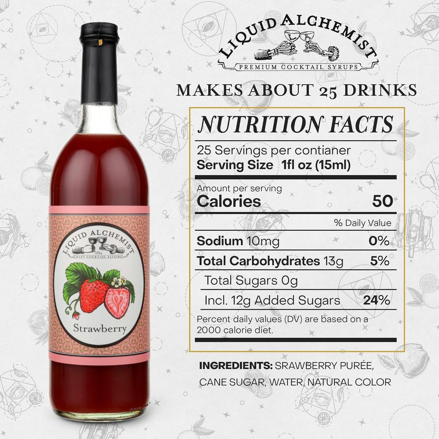 Liquid Alchemist Strawberry Syrup for Drinks - Real Ingredients Make our Strawberry Puree for Drinks a Perfect Margarita Mix - Our Flavored Syrup is Gluten & Dairy Free (25 oz)