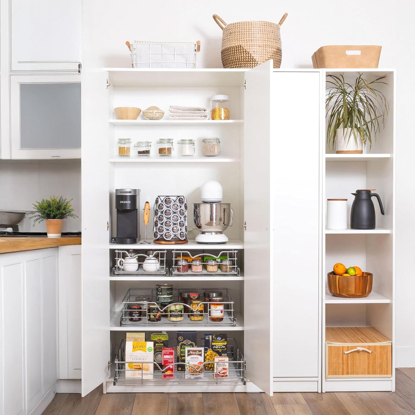 HOLDN’ STORAGE Heavy-Duty Premium Collection Pull Out Cabinet Organizer, Cabinet Drawer Slide Outs, Lifetime Limited Warranty - Basket Size 17" W x 21" D x 5" H, Anti-Rust Chrome Finish