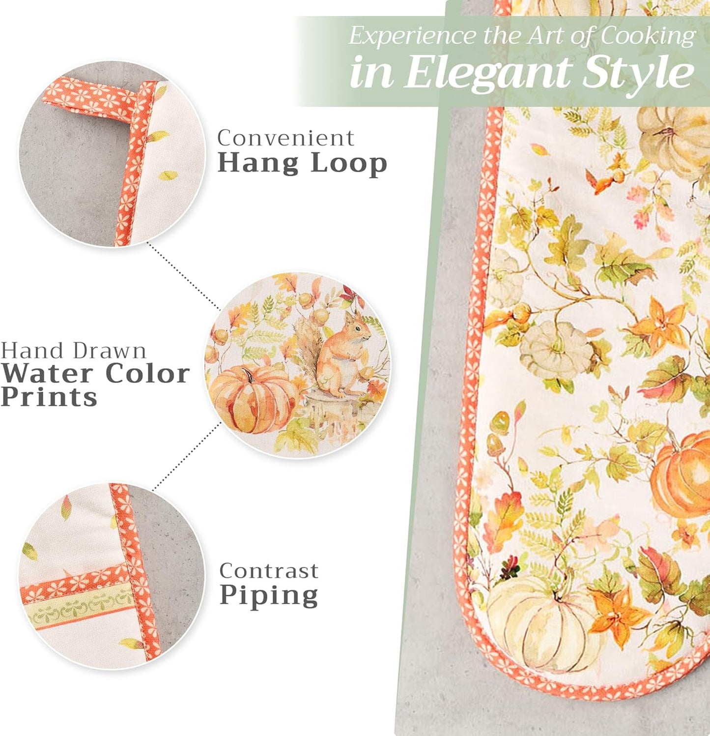 Maison d' Hermine Double Oven Mitts 100% Cotton 7"x35" Double Oven Mitt Heat Resistant BBQ Cooking Gloves with Loop, Baking, Grilling, Home, Kitchen, Handling Hot Pans (Pumpkin Passion)