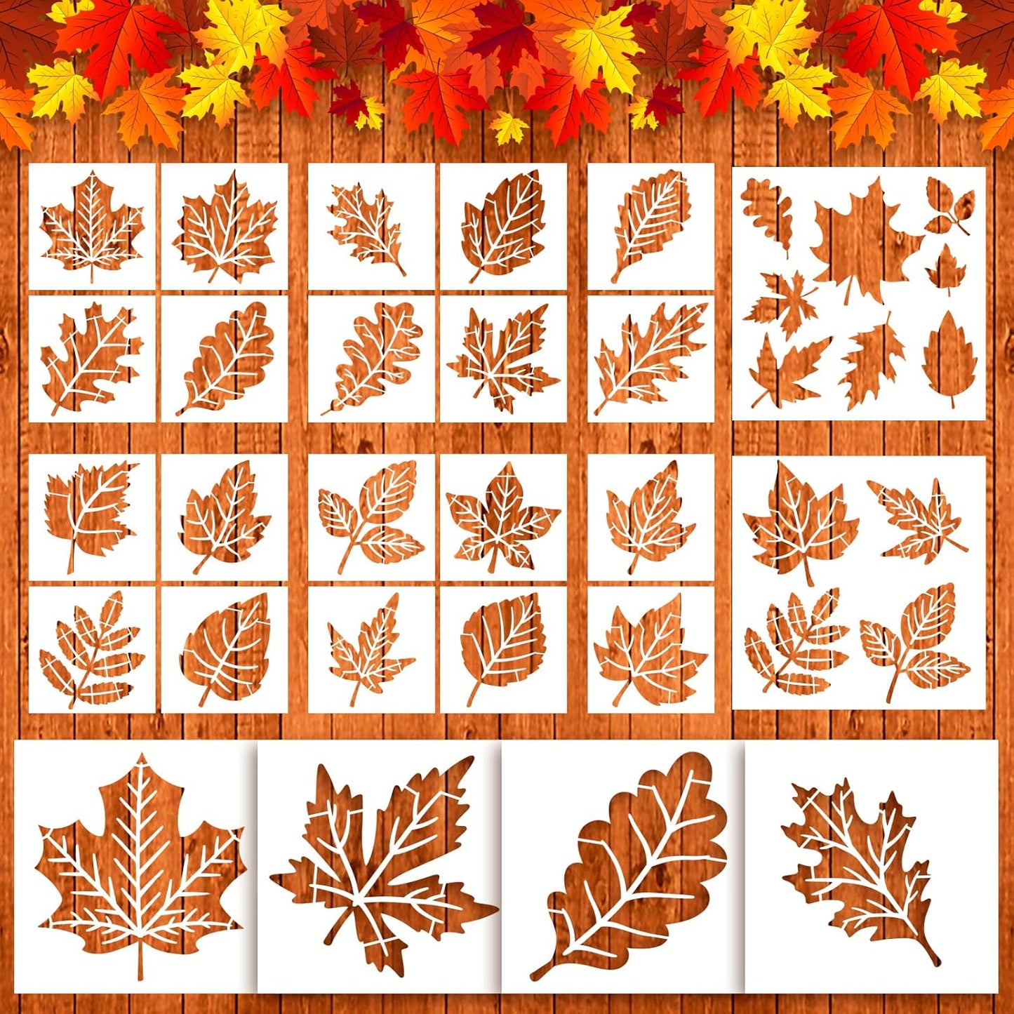 Fall Painting Stencils Maple Leaves Stencils Autumn Leaves Stencil Thanksgiving Plastic Leaf Pattern Stencil Templates for Painting on Wood, Floor, Wall DIY Farmhouse Home Decor (Maple Leaves)