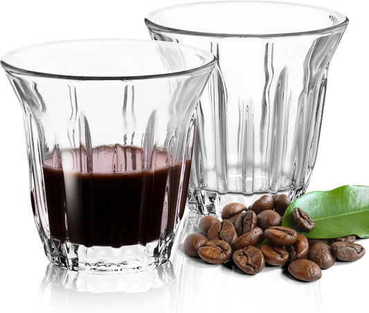 Espresso Cups Set of 2 Clear Glass Cups 3oz for Coffee/Milk, Coffee Mugs Insulated Shot Glasses Regular Espresso Accessories in Kitchen/Office/Bar, Easy to Clean (3oz-2 Pack)