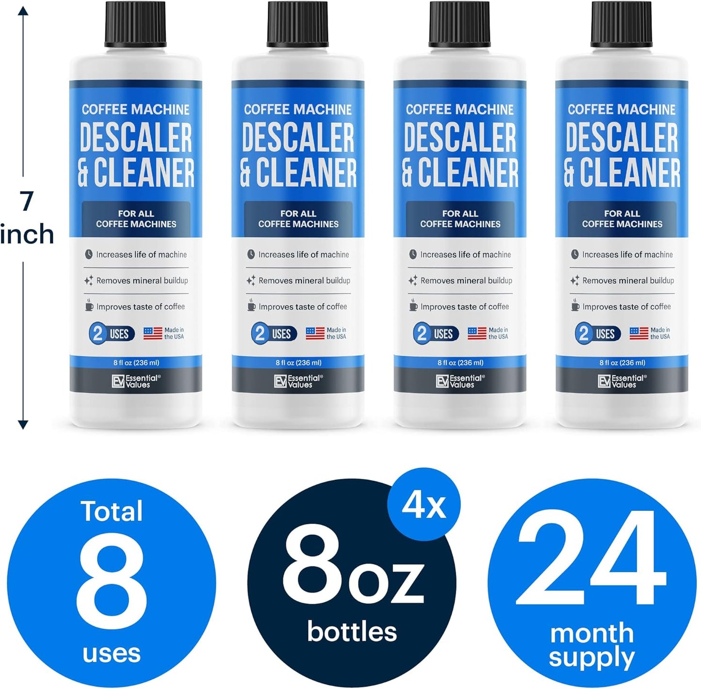 Essential Vales Descaling Solution (8 Uses) Coffee Machine Descaler Cleaner - Compatible with Breville Keurig Nespresso Delonghi - Liquid To Descale Coffee & Espresso Machines