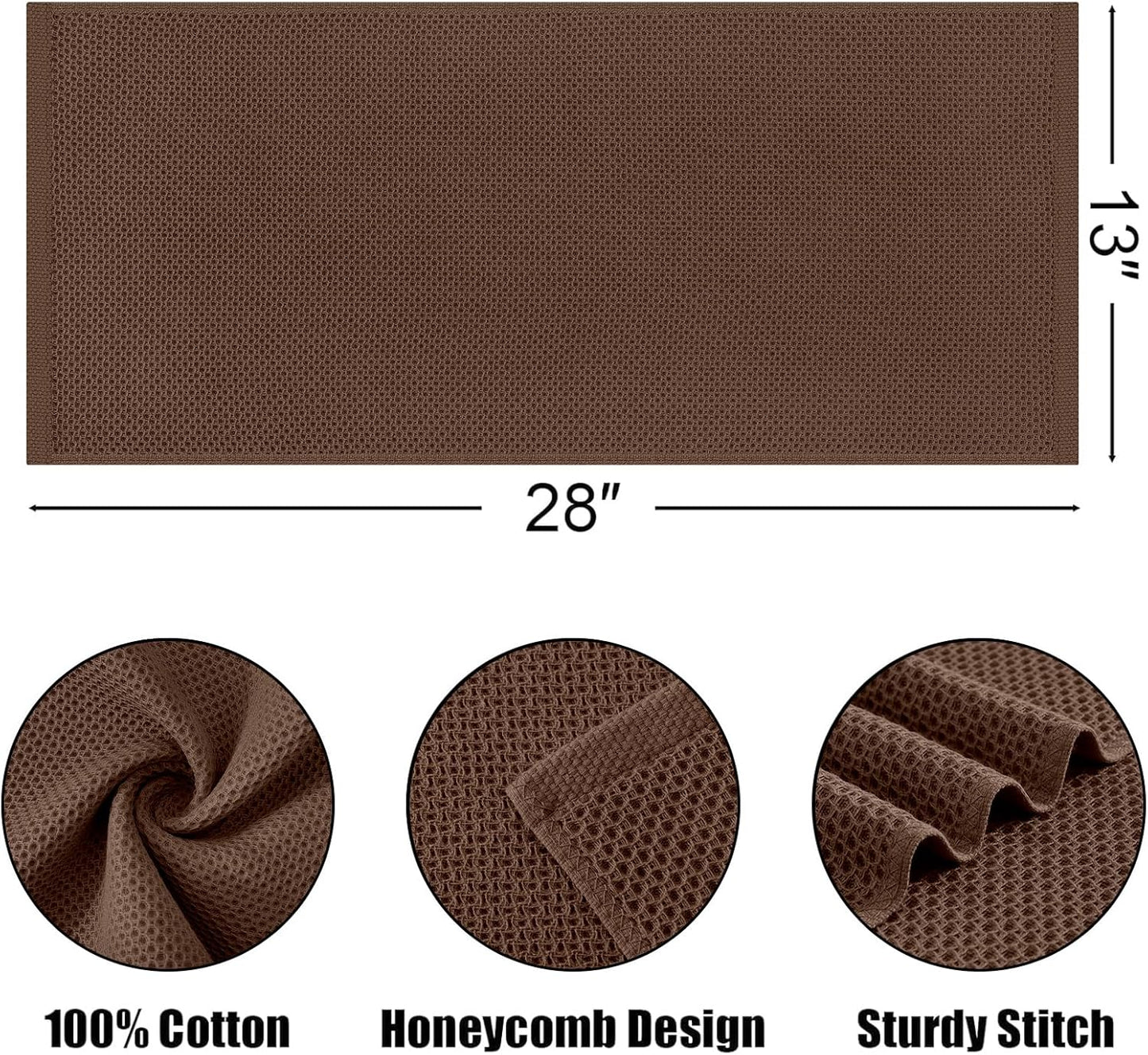 Kitinjoy 100% Cotton Waffle Weave Kitchen Towels (13 X 28 Inches, Coffee), 4-Pack Super Soft and Absorbent Dish Towel for Drying Dishes, Kitchen Hand Towels