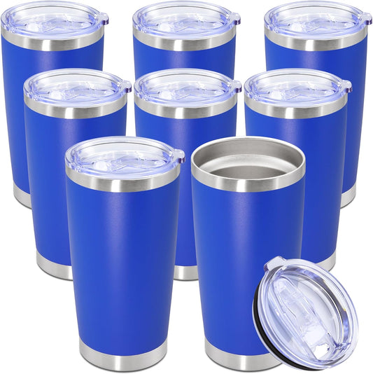 20oz Tumbler Bulk Stainless Steel Tumbler Cup with Lid Vacuum Insulated Double Wall Travel Mug, Durable Powder Coated Travel Coffee Tumbler Mug for Hot & Cold Drinks, Dark Blue,8 Pack