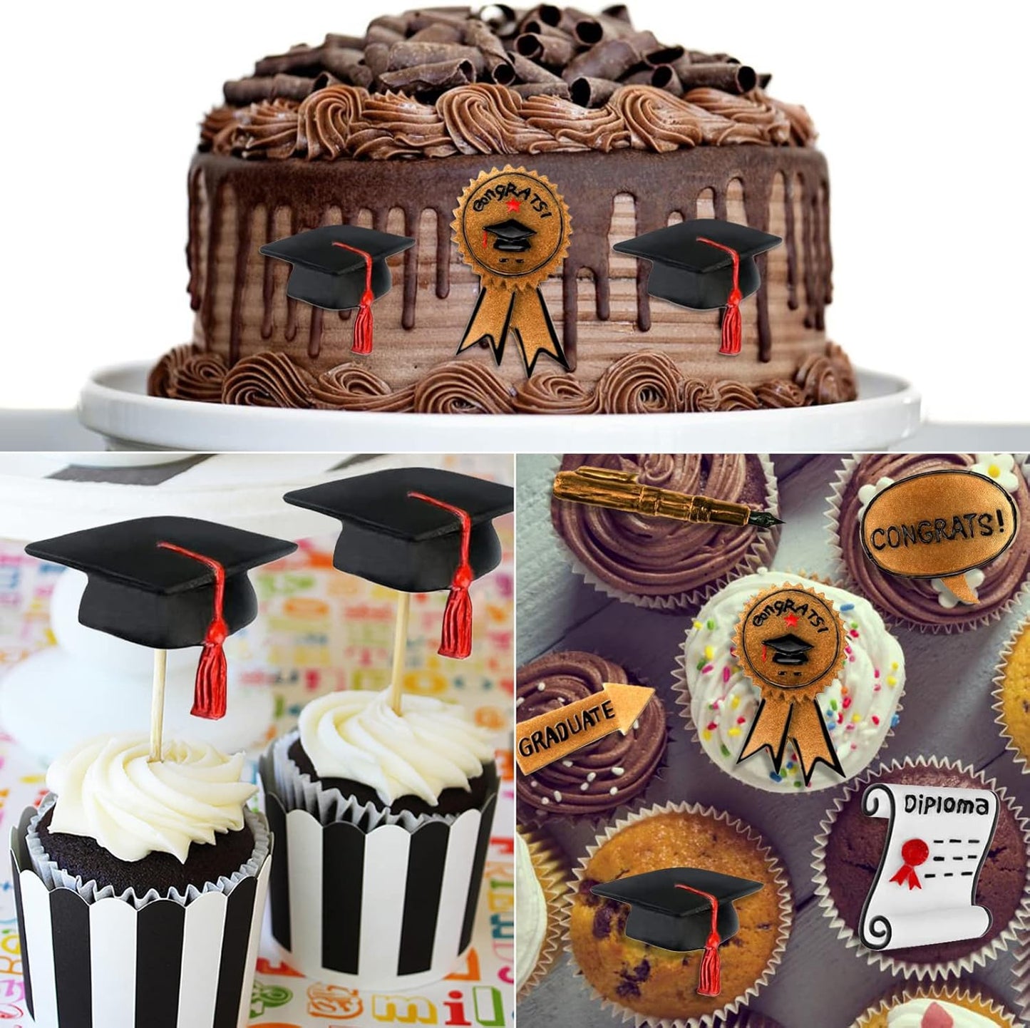 Sakolla Graduation Fondant Molds Silicone Doctoral Cap Diploma Chocolate Candy Molds Congrats Grad Congratulations Mould Cake Toppers Party Decorations for 2025 Graduation Celebration