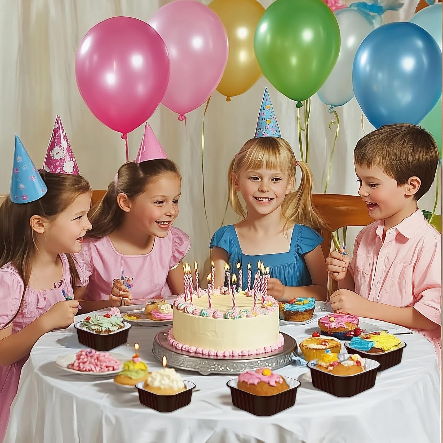 25 Pack Square Mini Cake Pans with Lids,Mini Loaf Pans with Lids,Aluminum Foil Baking Cups,Disposable Ramekins Cupcake Cups,Muffin Tins,Dessert Cups for Wedding Birthday Party Picnics,5oz (Coffee)