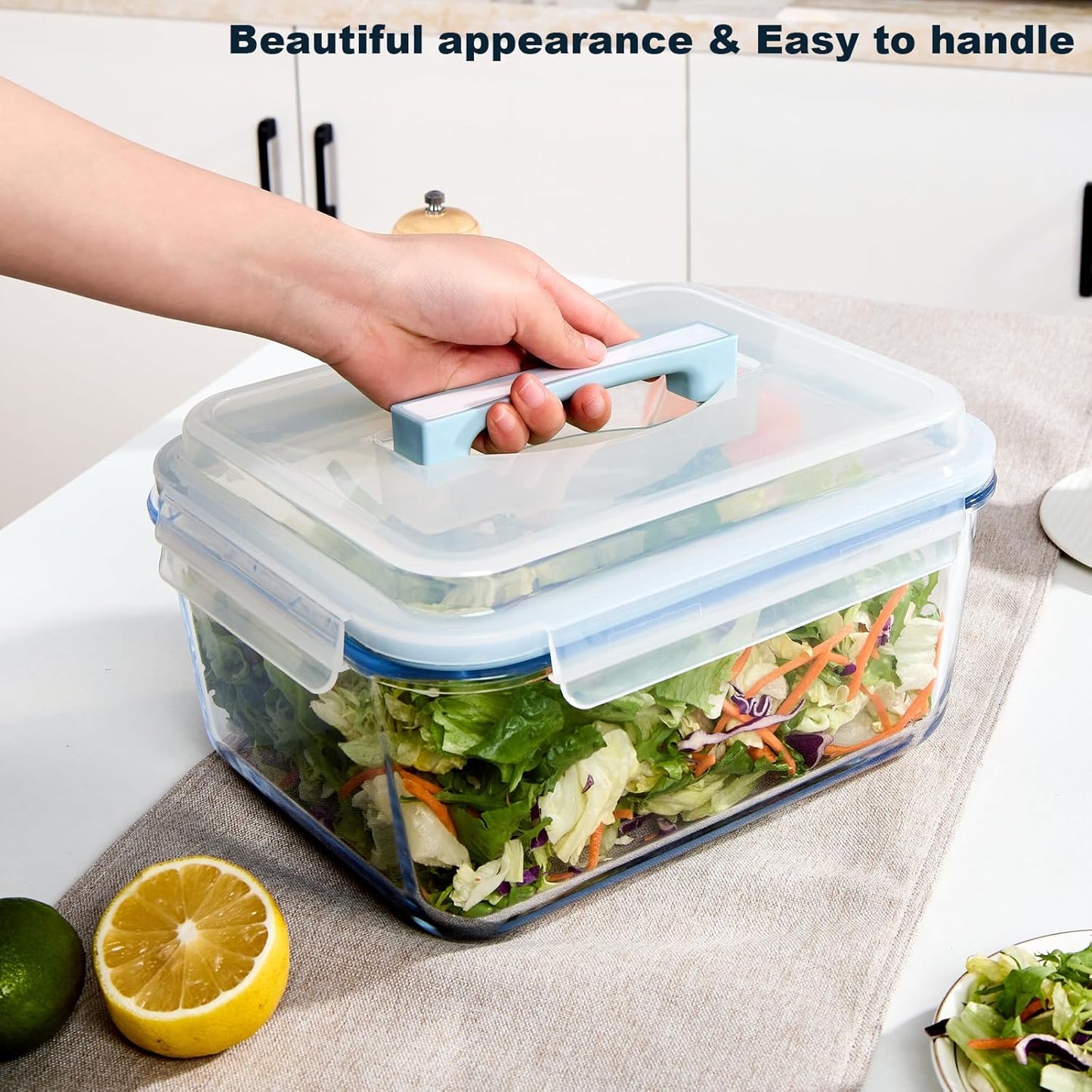 24 Cup Extra Large Glass Storage Containers with Airtight Locking Lid with Handle, Large Glass Food Storage Container, Ideal Storing food, Vegetables, Fruits, Roasting Turkey, BPA Free Oven Safe