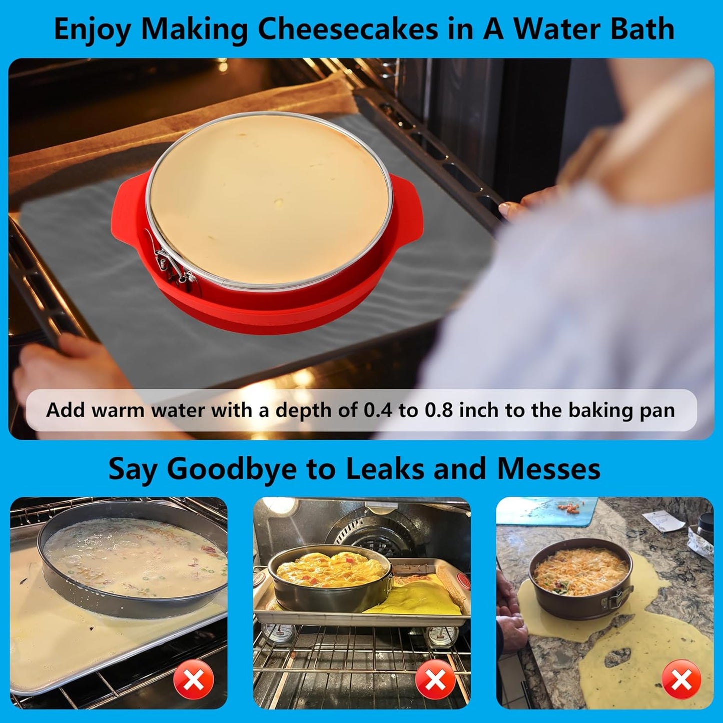 4, 7, 9 Inches Springform Pan Set - 304 Stainless Steel Nonstick Springform Cake Pan Set with Removable Bottom, 10 Inch Leakproof Silicone Cheesecake Pan Protector with 60 Pcs Parchment Paper