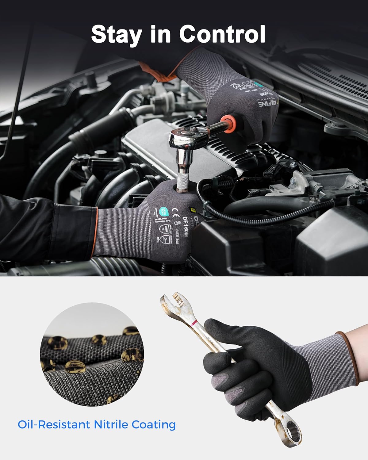 DULFINE Safety Work Gloves MicroFoam Nitrile Coated-3 Pairs Pack,Seamless Knit Nylon Glove with Black Micro-Foam Nitrile Grip,Ideal for General Purpose,Automotive,Home Improvement,Painting(XX-Large)