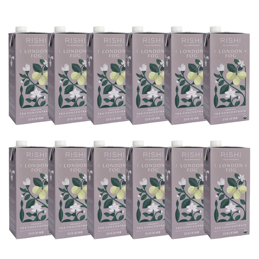 Rishi Tea London Fog Latte - Organic Black Tea Concentrate with Bergamot, Easy-to-Serve Hot or Iced Earl Grey Mix - 32 fl oz Carton, 8 Servings (Pack of 12)