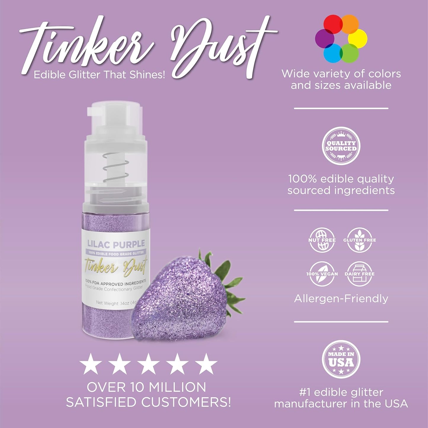 Bakell - Lilac Purple Tinker Dust (4g, 1x Mini Spray Pump) Edible Glitter for Food, Desserts, and Beverages!