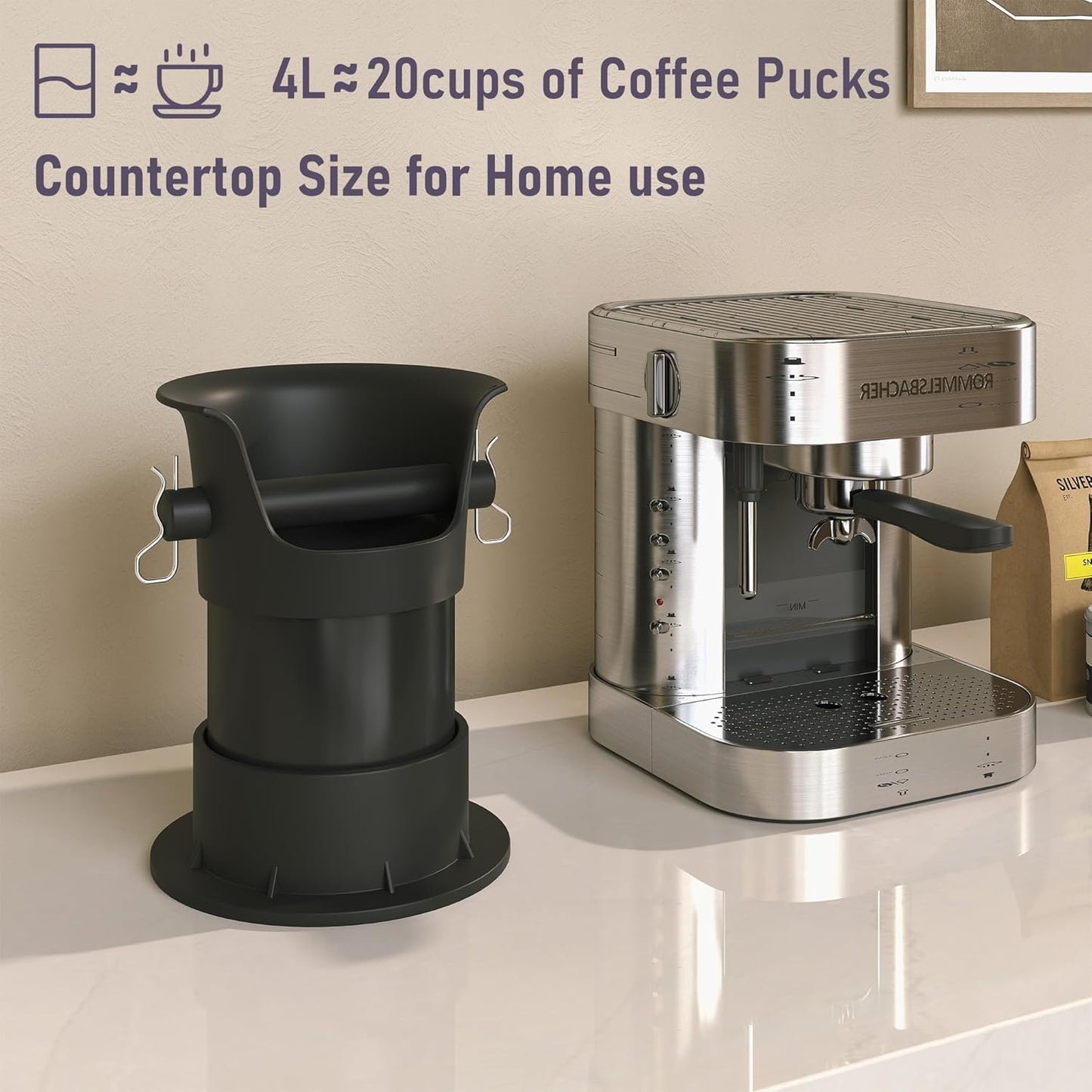 4L Espresso Knock Box, Coffee Grounds Disposal and Recycle Trash Can with Brush, Towel and 100 pcs Collecting Bags, Barista Essential Coffee Accessory for Cafe Shop Home Bars Office Work Breakroom