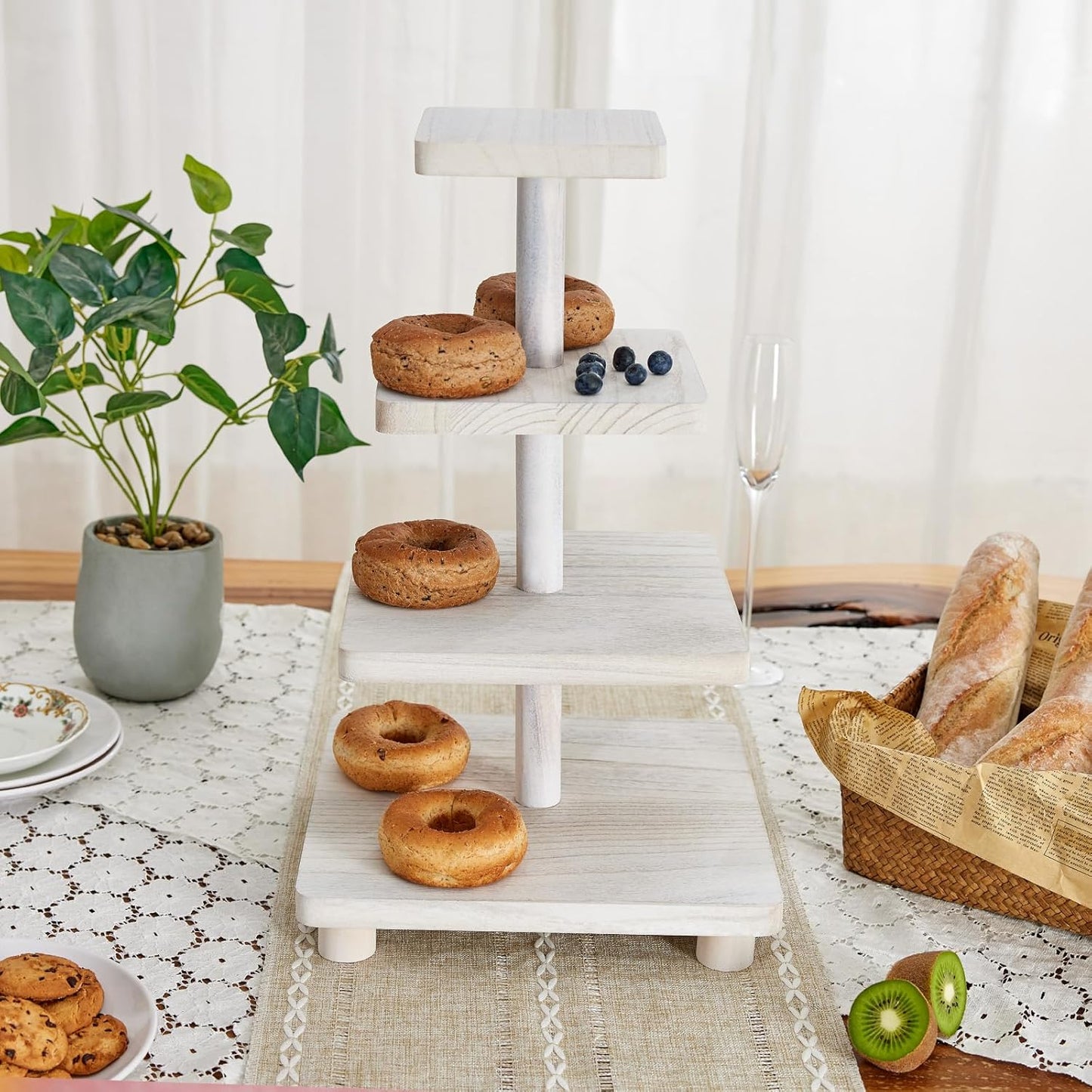 4 Tier Cupcake Stand,Wood Cake Stand with Tiered Tray Decor,Rustic Cake Stand,Cupcake Display for Home Tea Party, Birthday, Wedding, Farmhouse Decor,Woodland Baby Shower…