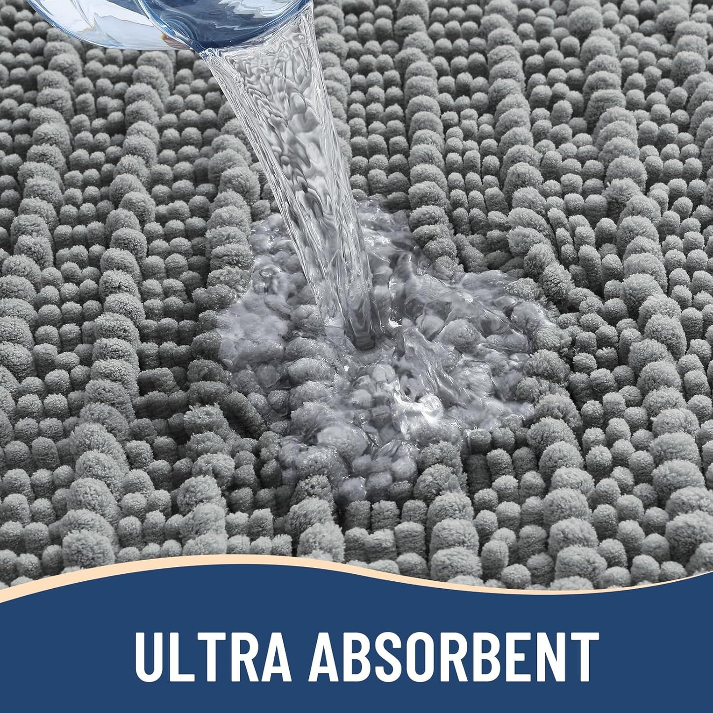 Arotive Luxury Chenille Bathroom Rug Mat, Extra Soft Thick Absorbent Shaggy Bath Rugs, Non-Slip Machine Wash Dry, Plush Bath Mats for Bathroom, Shower and Tub, 45x27, Grey