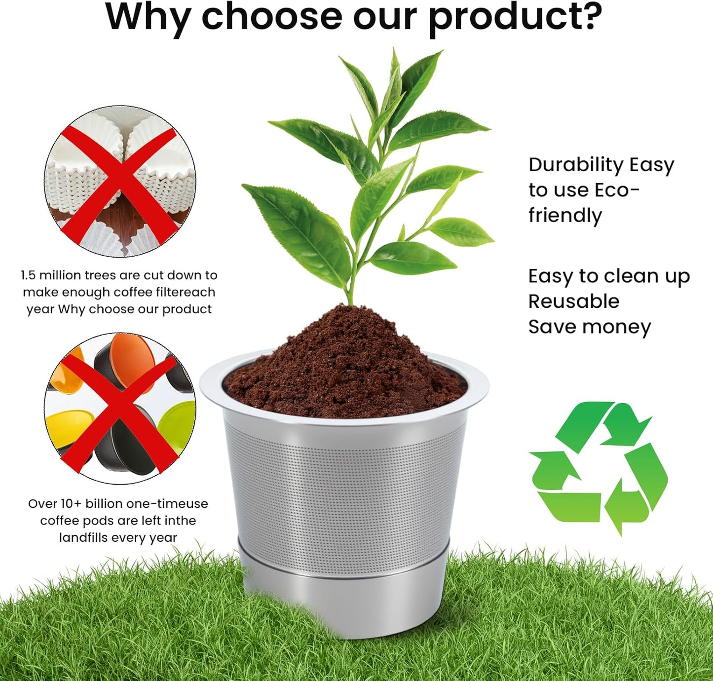 2 Pack Roogaluckeep Reusable Stainless Steel Coffee Pod Capsules, Stainless Steel Reusable K -Cups for Keurig, Refillable Coffee Filters for Keurig Family