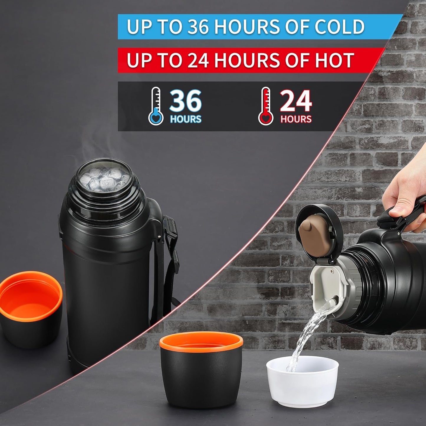 85oz Large Coffee Thermoses for Travel - Insulated Water Jug Classic Vacuum Bottle with Plastic Cup - Stainless Steel Thermos for Hiking Fishing