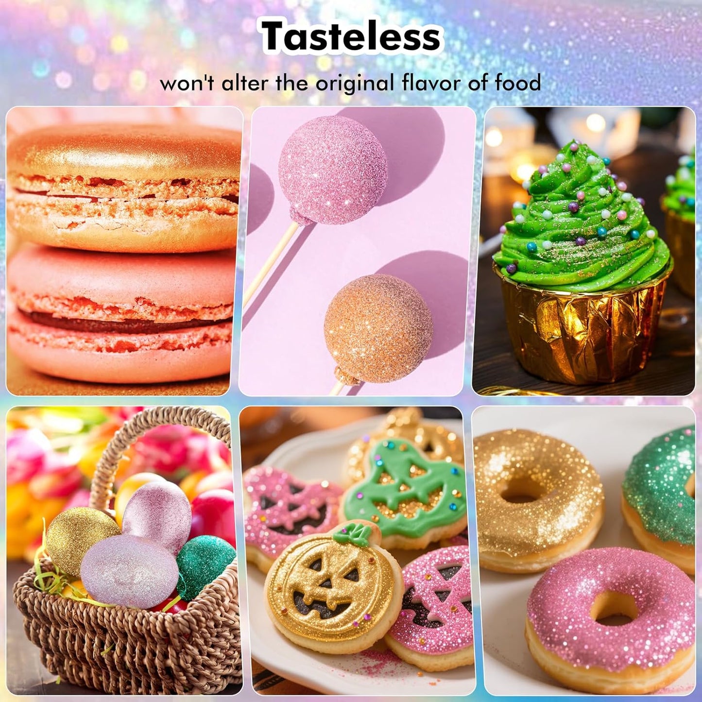 Edible Glitter - 4 Colors Luster Dust Edible, 100% Food Grade Edible Glitter for Drinks, Cakes, Easter Eggs, and Cookie Decoration, Vegan-Friendly Edible Luster Dust（0.18oz/5g）