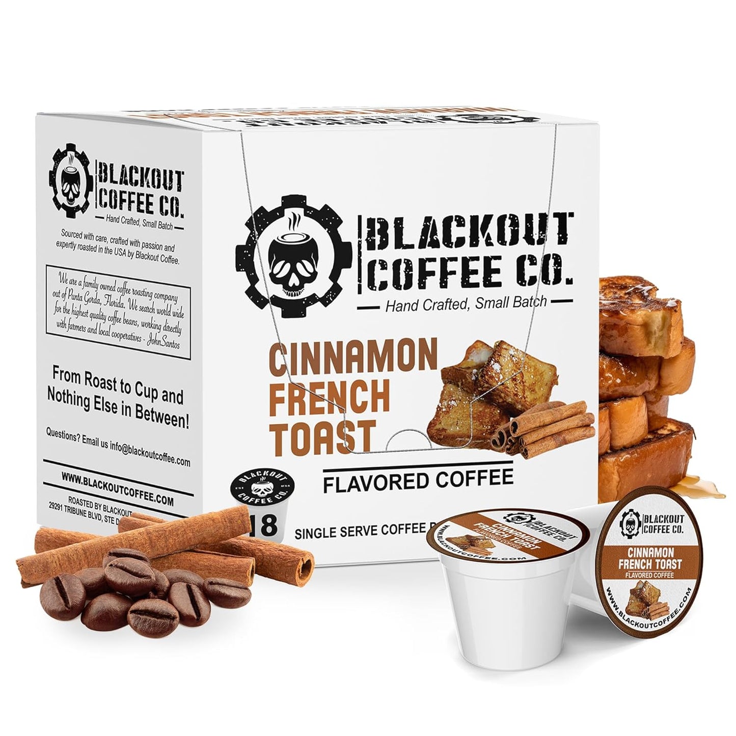 Blackout Coffee Cinnamon French Toast Flavored Pods - Freshly Roasted in the USA - K-Cup Compatible Single-Serve Coffee Pods (18 Count)
