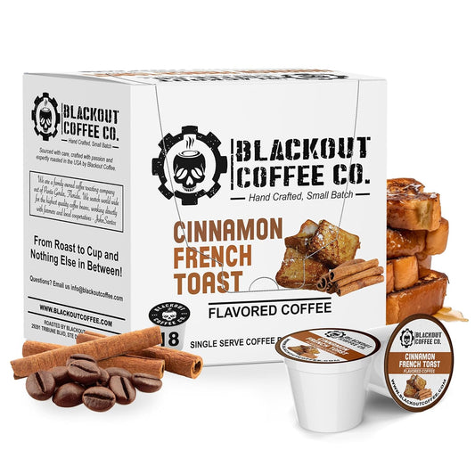 Blackout Coffee Cinnamon French Toast Flavored Pods - Freshly Roasted in the USA - K-Cup Compatible Single-Serve Coffee Pods (18 Count)