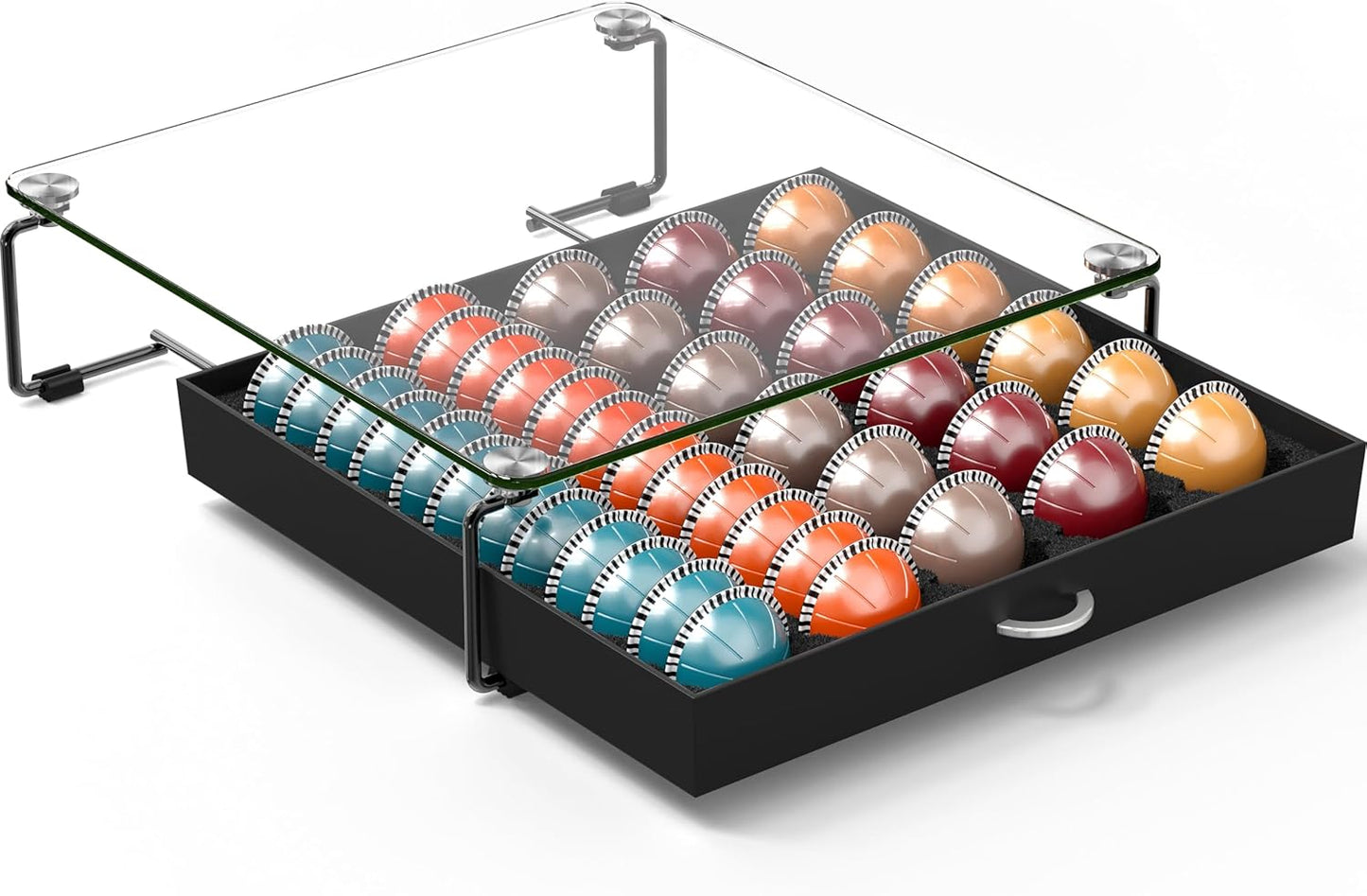 DecoBrothers Crystal Tempered Glass Vertuo Pod Holder Drawer, 30 Large or 60 Small Nespresso Capsule Organizer, Black