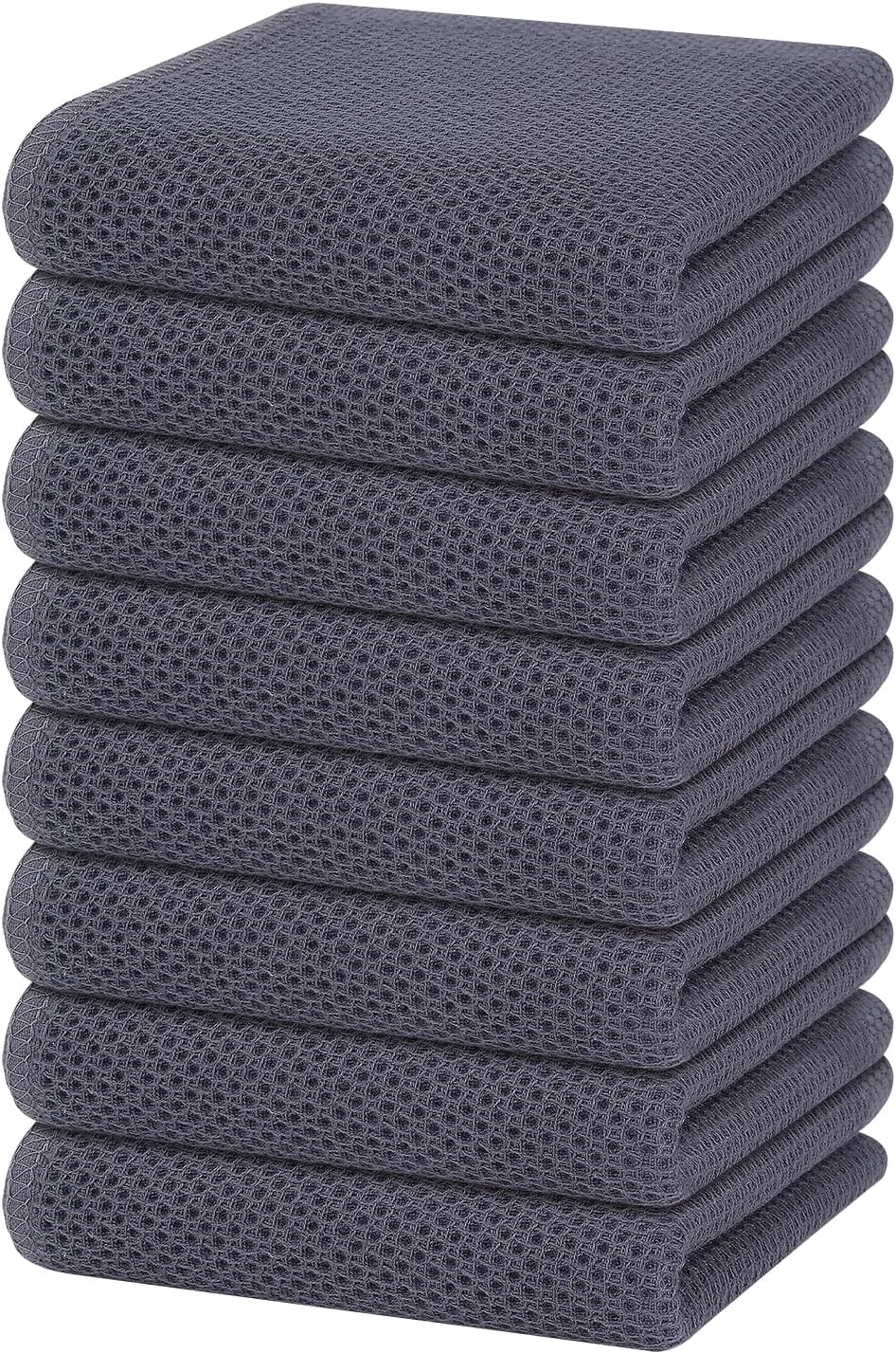 Homaxy 100% Cotton Waffle Weave Kitchen Dish Towels, Ultra Soft Absorbent Quick Drying Cleaning Towel, 13 x 28 Inches, 8-Pack, Dark Grey
