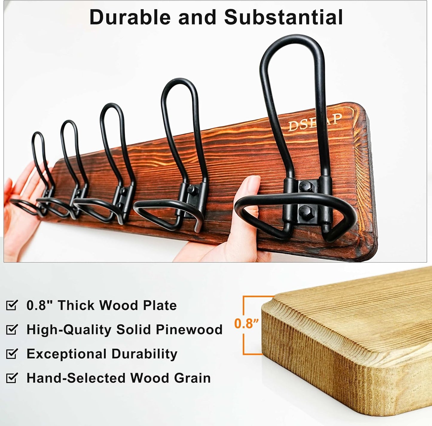 Dseap Coat Rack Wall Mounted - Heavy Duty Farmhouse Rustic Wall Coat Hanger with 5 Wire Hooks for Clothes Hat Jacket Towel, RusticWire, G25A, Weathered Brown & Black, Pack of 2