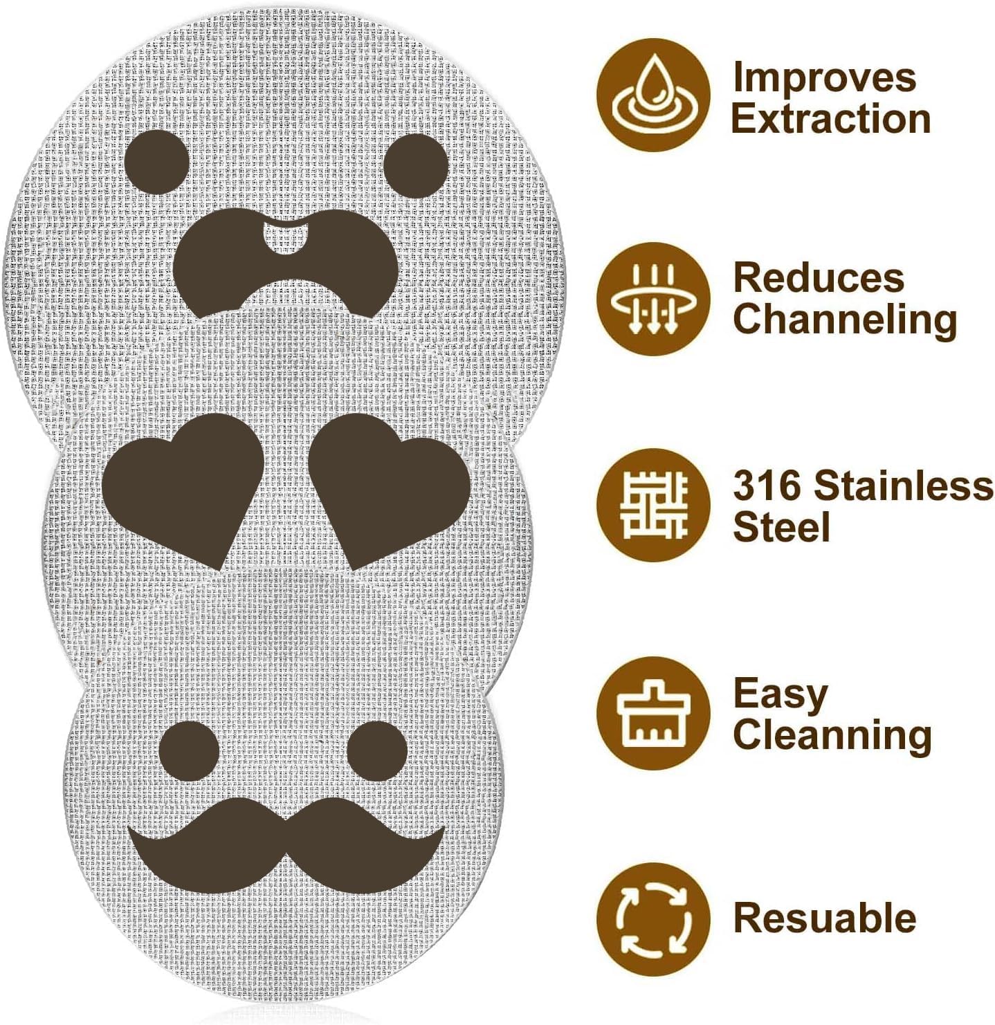 58.5mm Espresso Puck Screen 3-Pack, Lower Shower Screen, Metal Coffee Reusable Filter for 58mm Espresso Portafilter Basket, 1.7 Thickness(Cute Face)