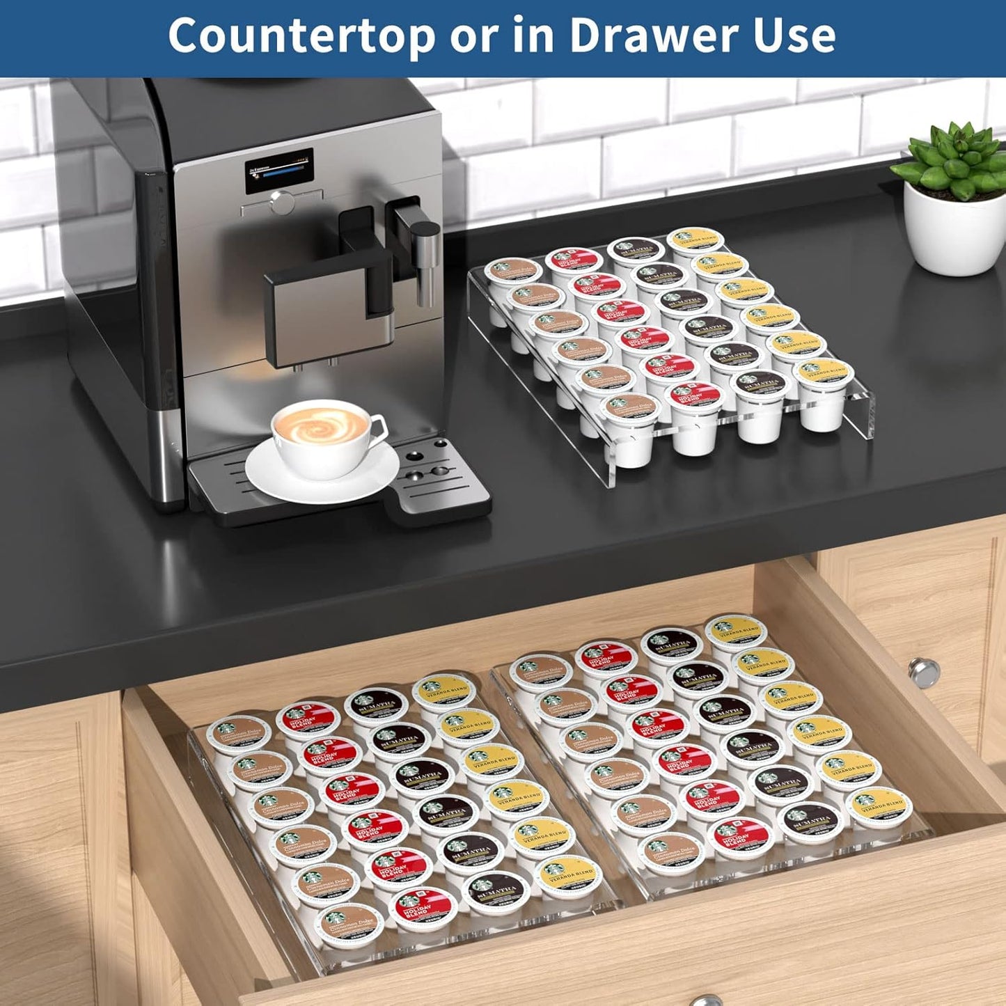 AITEE Acrylic K Cup Drawer Organizer, Clear K Cup Organizer Tray for Drawer or Countertop Storage, Hold 24 Coffee Capsules,K Cup Coffee Pod Holder for Office and Kitchen K Cup Storage (9.6x13.2Inches)