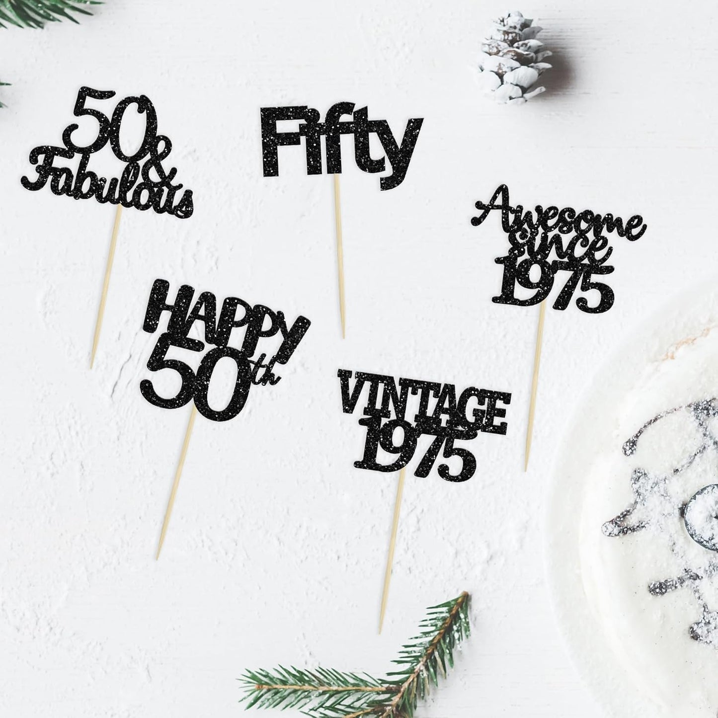 Gyufise 30Pcs Vintage 1975 Cupcake Toppers 50th Birthday Cake Decorations Cheers to 50 Fabulous Fifty Cupcake Picks 50th Birthday Wedding Anniversary Party Cake Decorations Supplies Black