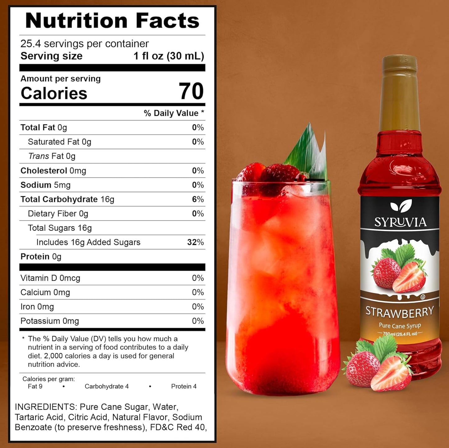 Syruvia Strawberry Syrup (25.4 fl oz) - Sweet Strawberry Bliss in a Bottle – Kosher, Gluten-Free, Ideal for Elevating Your Culinary and Beverage Adventures