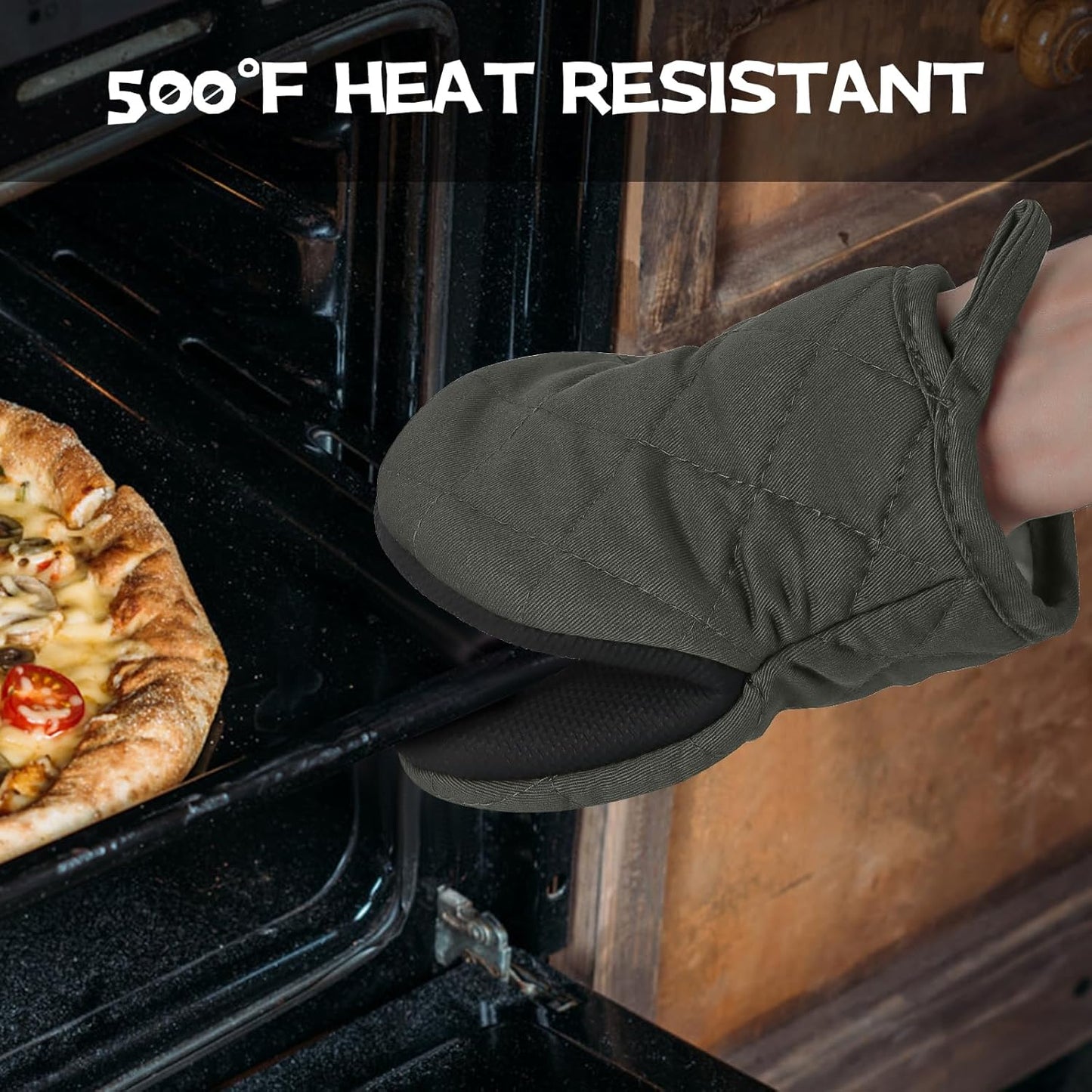 Kitchen Set Pack Of 5, Oven Mitts Pot Holders Pad And Towel Set, Heat Resistant Silicone Kitchen Mini Oven Mittens for 500 Degrees, Mini Oven Gloves and Hot Pads for Baking Grilling Barbecue Microwave