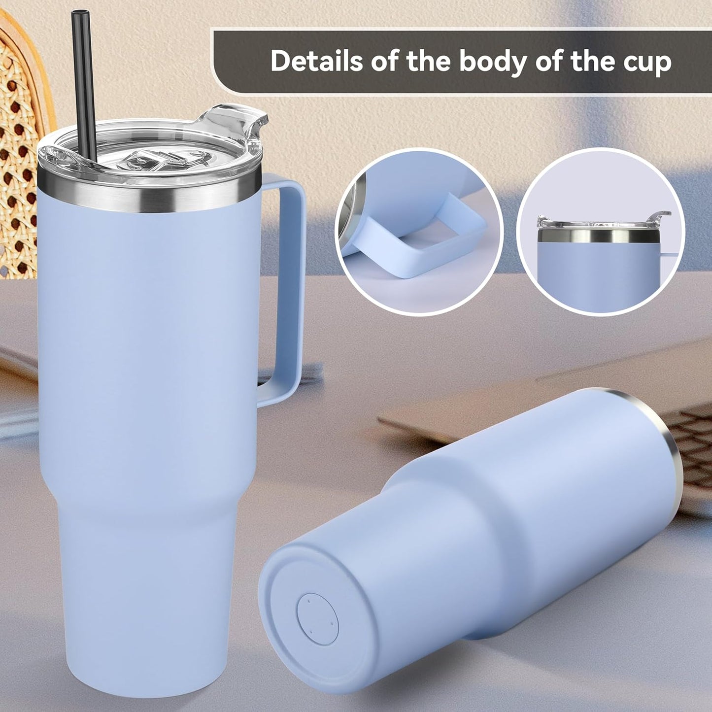 HASLE OUTFITTERS 40 oz Stainless Steel Tumbler with Handle, Vacuum Insulated Tumblers Bulk, Reusable Double Wall Travel Coffee Mug, Durable Powder Coated Water Bottle(Blue, 1)