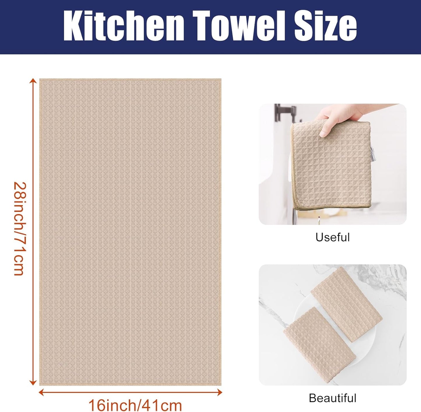 Homaxy Microfiber Waffle Weave Kitchen Towels, 16 x 28 Inch Ultra Absorbent and Solid Color Dish Towels, 4 Pack, Beige