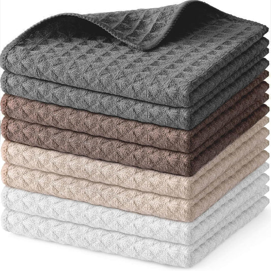 Espresso Accessories Barista Towels 8 Pack – Microfiber Cleaning Cloths for Espresso Machines, Steam Wands & Countertops – Essential Coffee Bar Accessories, Waffle Weave, Multicolor, 12"x12"