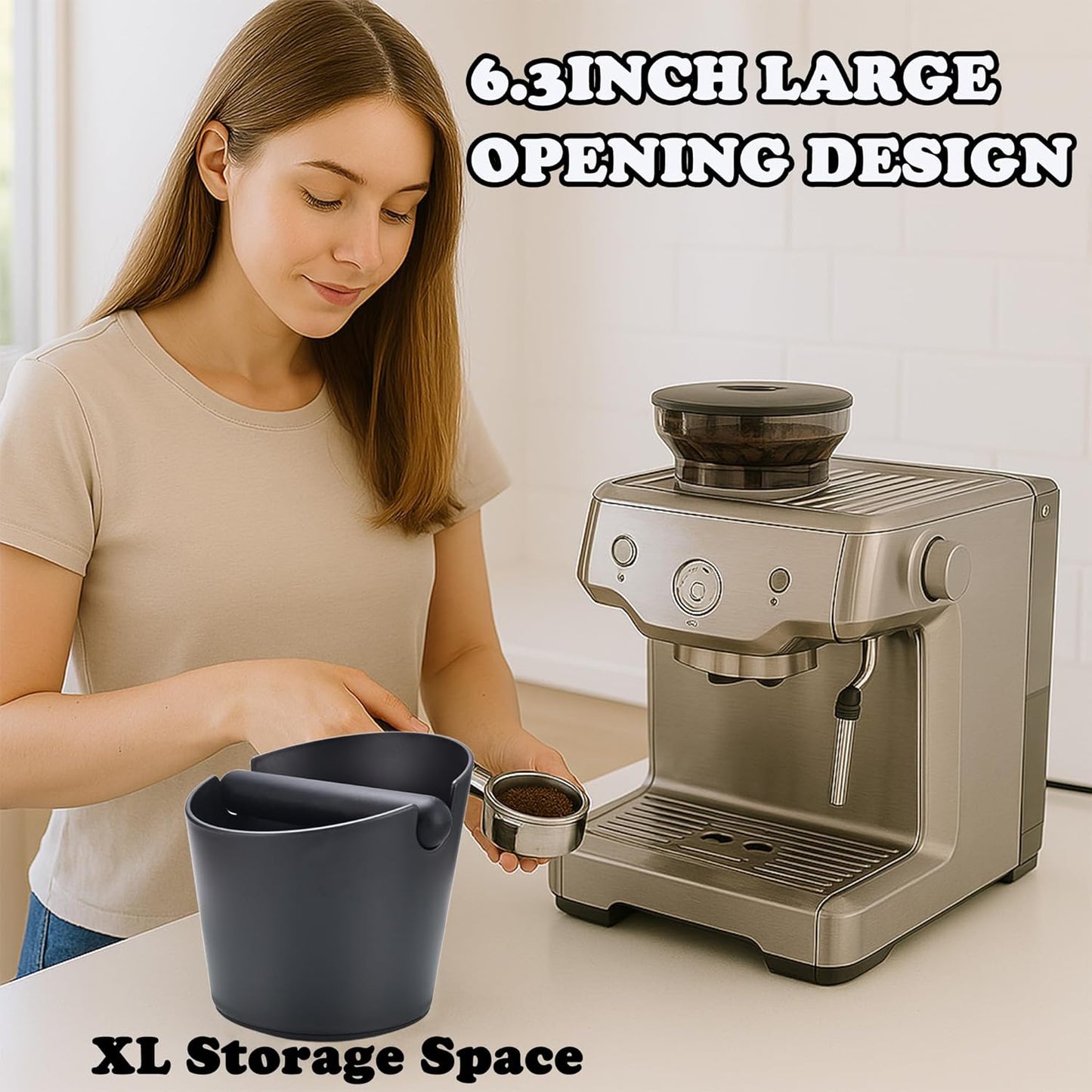 6.3-Inch Large Espresso Knock Box - Shock-Absorbent Design with Removable Knock Bar & Non-Slip Base - Durable Coffee Machine Accessories for Home, Office, Café Use