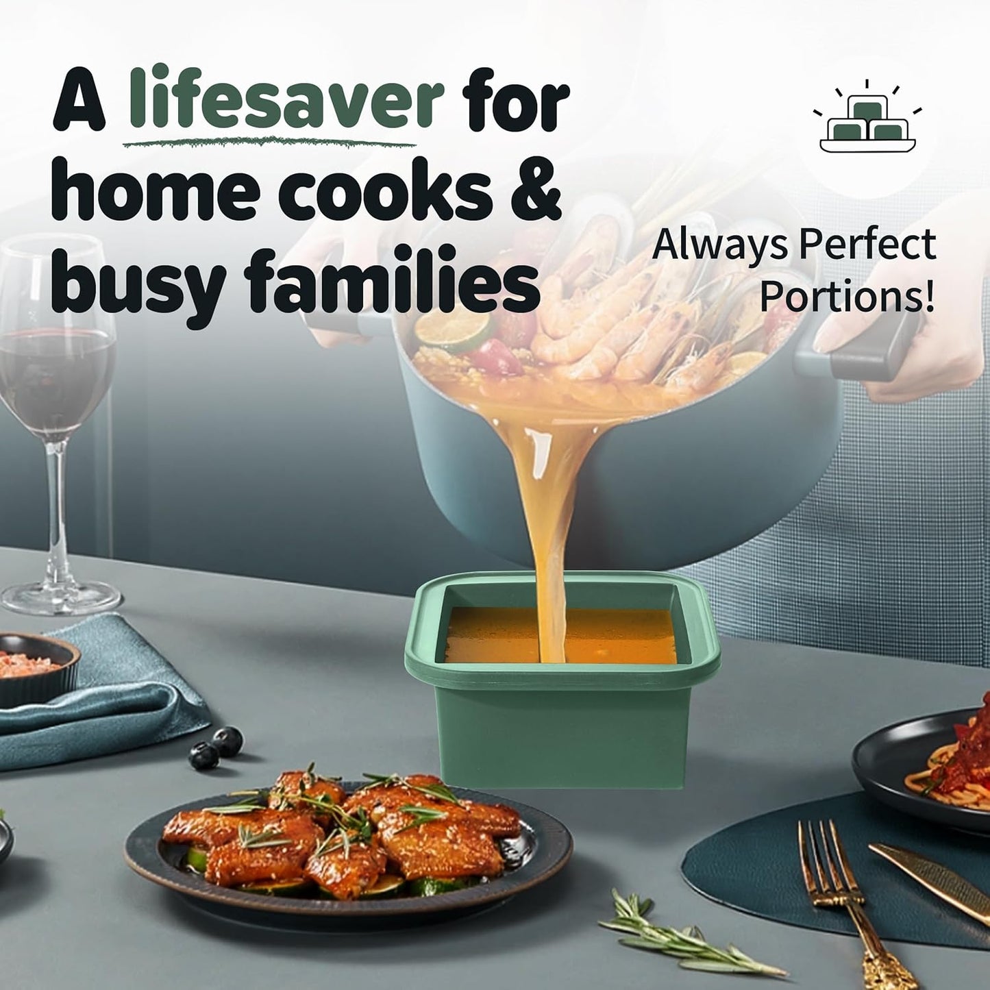 2-Cup Silicone Freezer Trays with Lids – Perfect for Meal Prep, Portion Control, and Easy Freezing-Meal Prep Container Molds for Soup,Leftovers (Green, 2 pack)