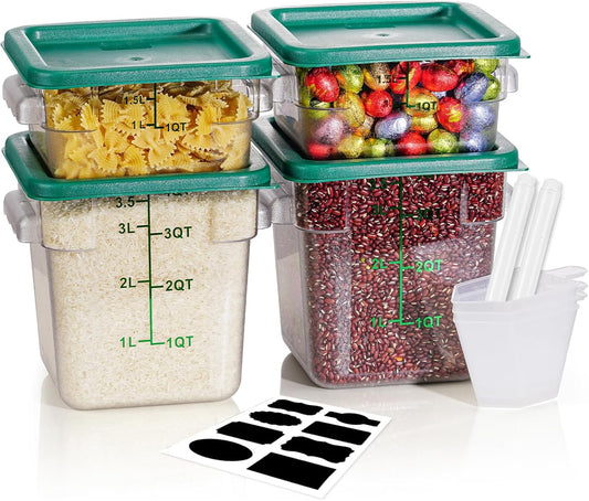 2QT&4QT NSF Food Storage Containers with Lids: 4 PCS [Total Food Grade][Hot&Cold Resistant] Commercial Clear Food Storage Containers for Restaurant Kitchen Proof Dough Green