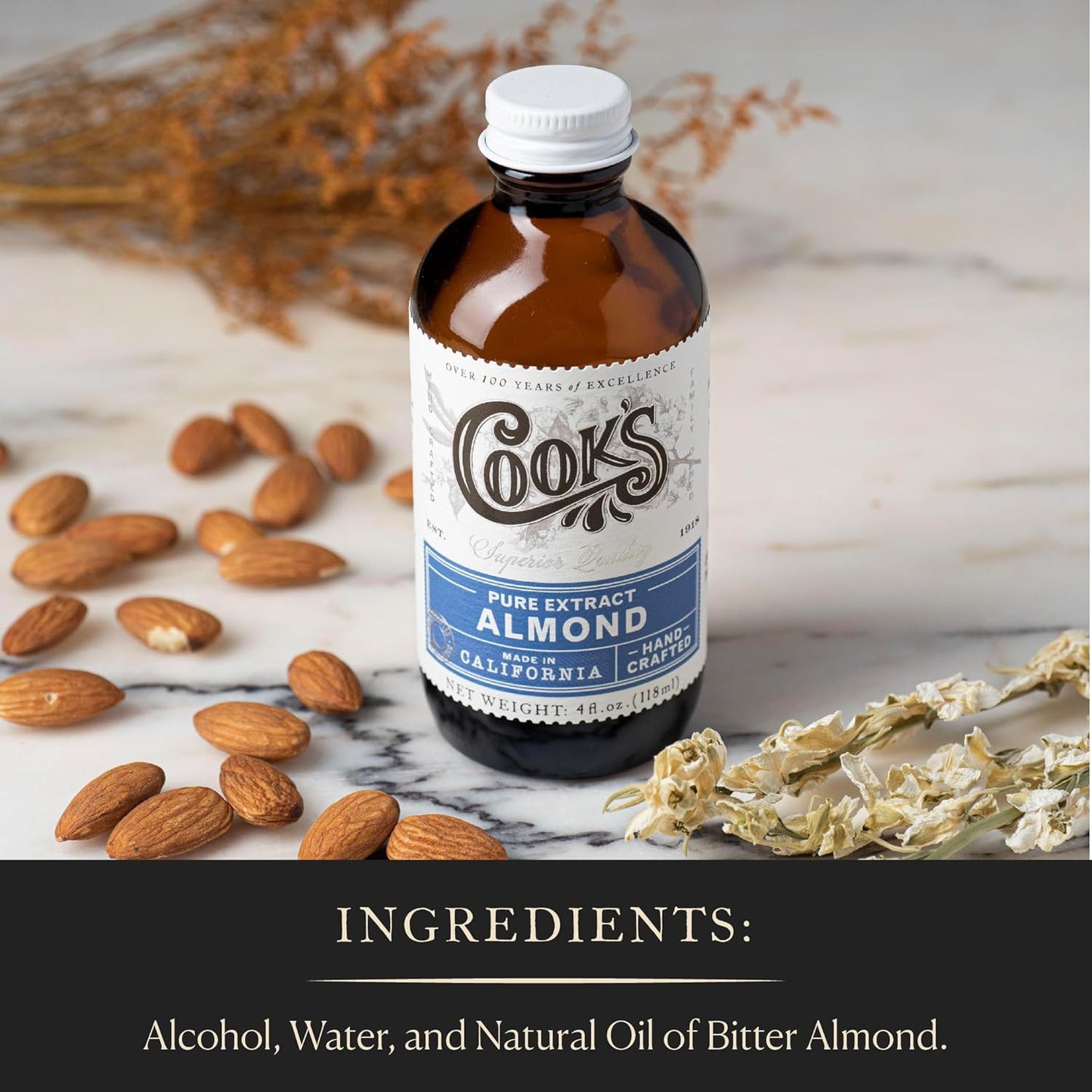 Cook’s, Pure Almond Extract for Baking, Cooking, and Mixology, Allergen Free Almond Flavoring Extract, 16 oz