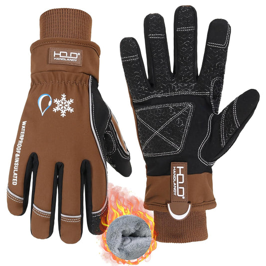 HANDLANDY Winter Insulated Work Gloves, 3M Thinsulate Thermal Water-Resistant Glove for Men Women Touch Screen, Warm Ski Snowboard Cold Weather Gloves (Brown, Medium)