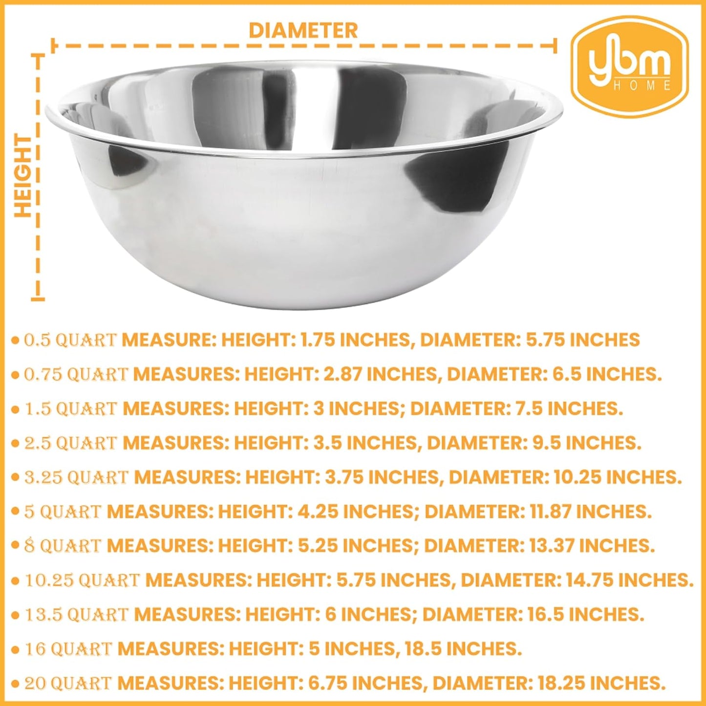 Ybmhome Heavy Duty Deep Quality Stainless Steel Mixing Bowl for Serving Mixing Baking and Cooking (22 Quart)