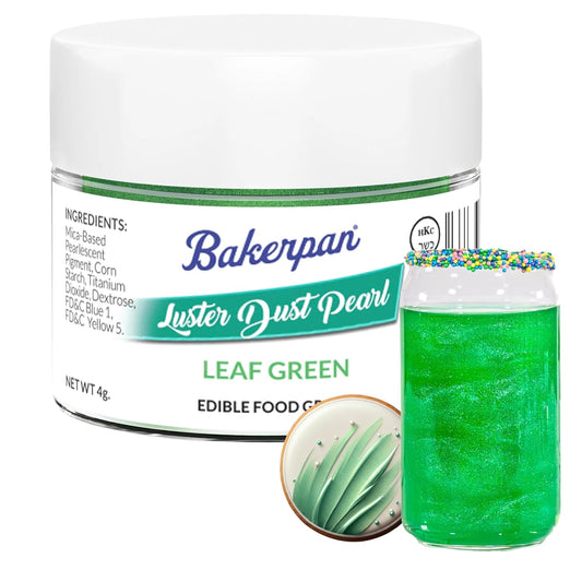 Bakerpan Pearl Luster Dust Edible, Leaf Green Edible Glitter for Cocktails, 4 Grams Edible Glitter for Cake Decorating, Cookies, Chocolates and Candies, Drinks (Made in USA)