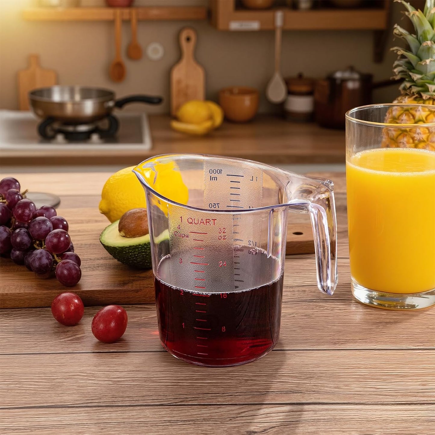 DaYammi Measuring Cups 3-Piece, Unbreakable Food-Grade Plastic Measuring Cup for Dishwasher, 1/2/4-Cup Nesting Liquid Measuring Cups for Prepping, Baking, Cooking, Readable Markings, Clear