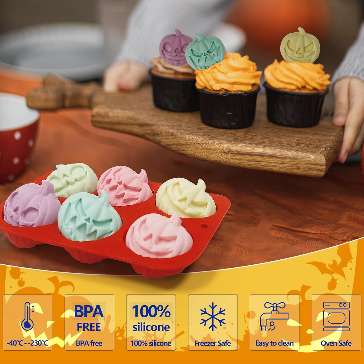 2Pcs Halloween Pumpkin Molds Silicone for Chocolate Candy, 3D Halloween pumpkin Molds Silicone for Candy Gummy (Pumpkin)